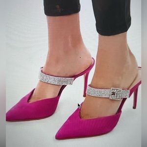 Pink Schutz embellished high heel mules